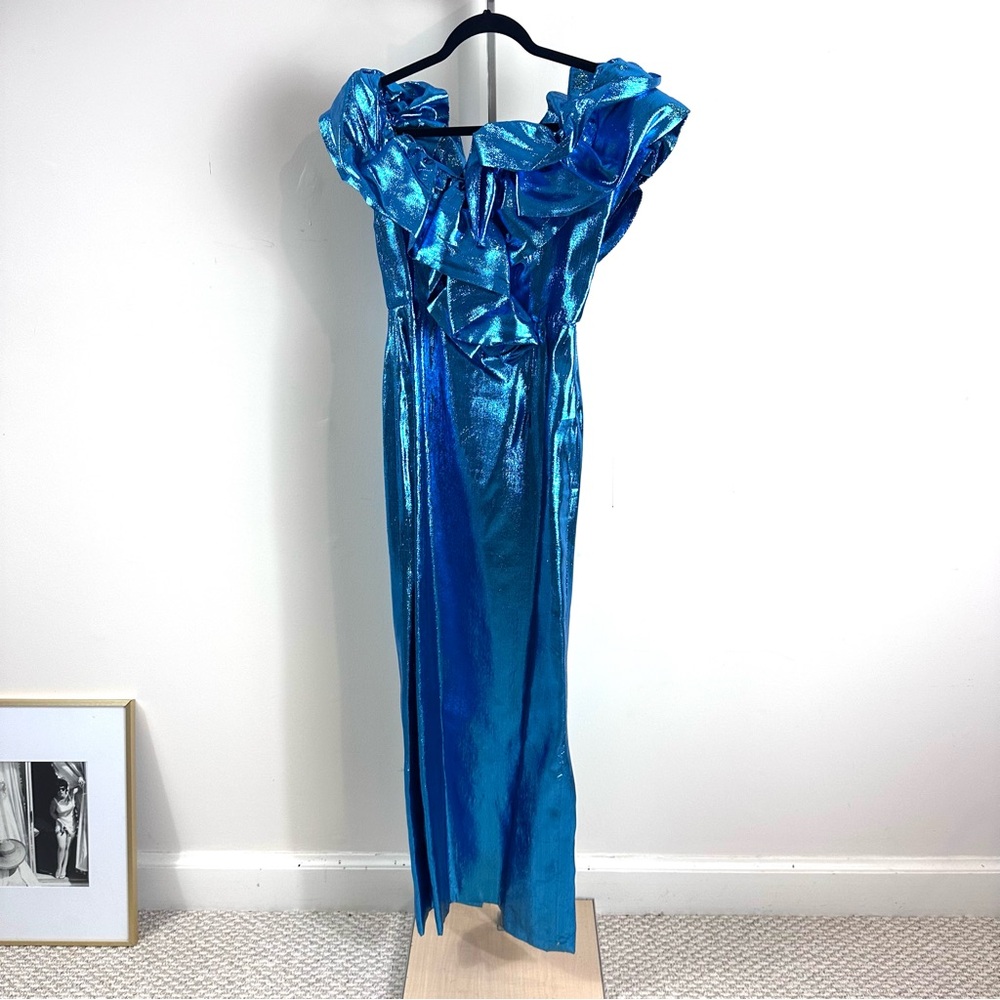 Shimmering Blue Off-Shoulder Prom Dress